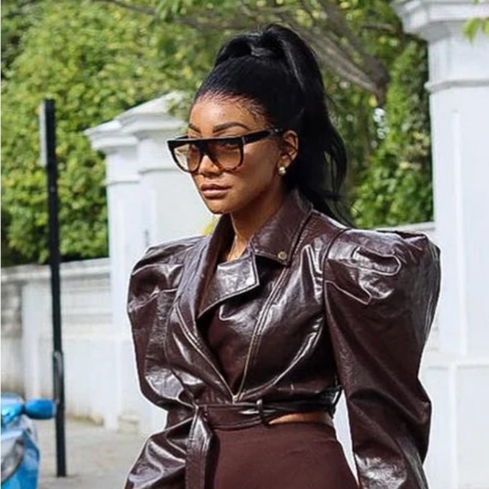 Loragal; Faux leather cropped bomber jacket. NWOT